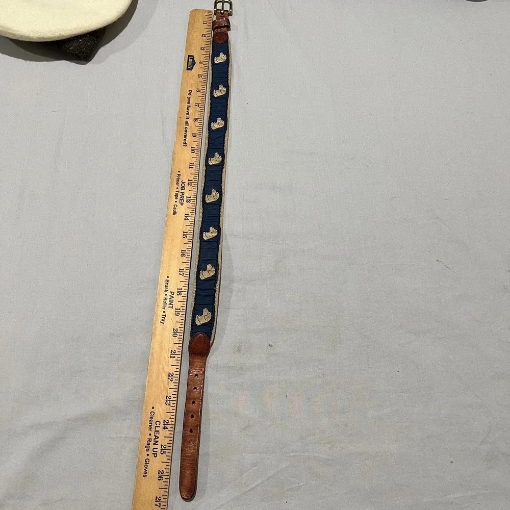 Vtg The Rugged Bear Kids Ribbon Leather Solid Brass Surcingle Belt Dog Nautical